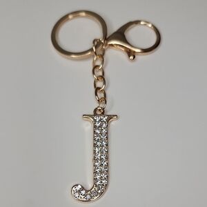 Letter J Initial J Alphabet J Rhinestone Gold Key Chain Bag Charm